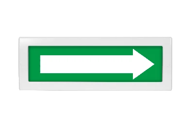 Оповещатель световой, двухстороннее исполнение с петлями для потолочного крепления Молния-2-12 Стрелка зеленый фон Вистл Молния 2-12 Стрелка НФ-00000040