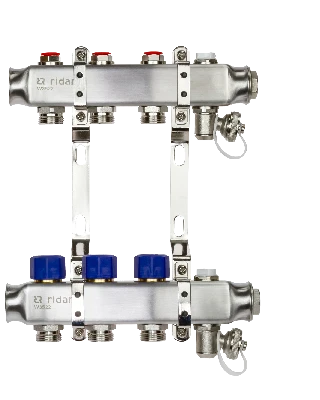 Коллекторная группа SSM-3R set 3 контура 1' x 3/4' с термостатическими клапанами и кронштейнами