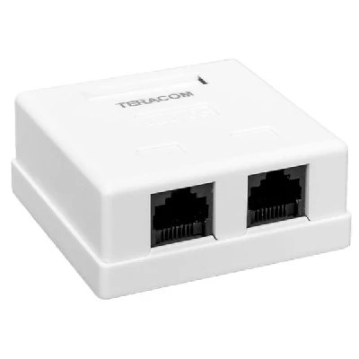 Розетка настенная TERACOM Cat.5E неэкранированная 2 порта RJ-45 Dual IDC белая EKF TRC-WBOX-2RJ45-5EUTP-WH