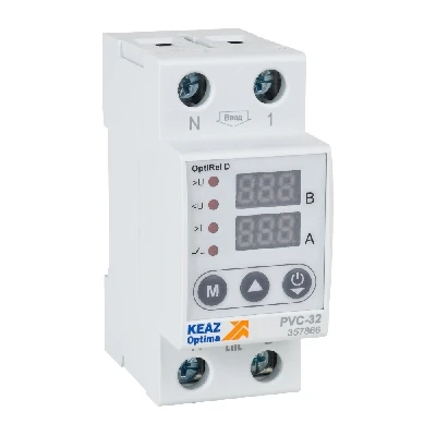 Реле напряжения OptiRel D PVС-32 с ЖК-дисплеем и контролем тока 32 А КЭАЗ 357866