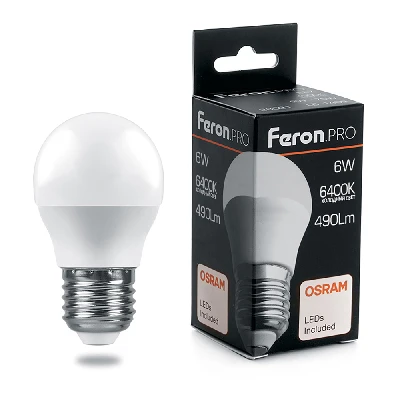 Лампа светодиодная LED 6вт Е27 дневной матовый шар Feron.PRO FERON LB-1406 38070