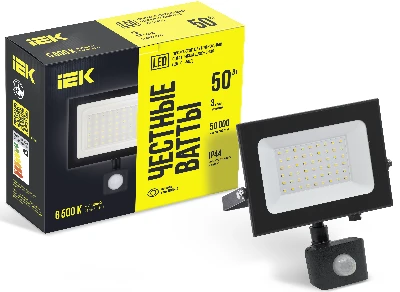 Прожектор СДО 06-50Д светодиодный черный с ДД IP54 6500K IEK LPDO602-50-65-K02