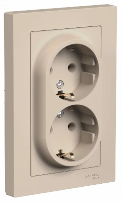 ATLASDESIGN РОЗЕТКА двойная с заземлением, 16А, в сборе, ПЕСОЧНЫЙ Systeme Electric ATN001224
