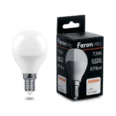 Лампа светодиодная LED 7.5вт Е14 дневной матовый шар Feron.PRO FERON LB-1407 38073