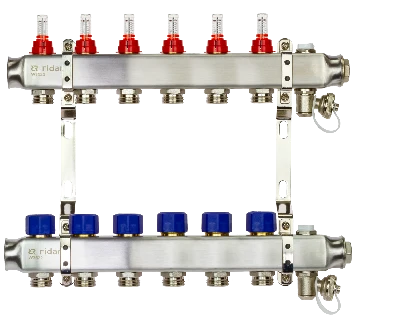 Коллекторная группа SSM-6RF set 6 контуров 1' x 3/4' с расходомерами и кронштейнами Ридан 088U0956R