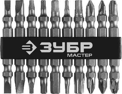 Набор бит длинные ''МХ-10'', Cr-V, двусторонние для шуруповерта в держателе 10 шт ЗУБР 26089-H10