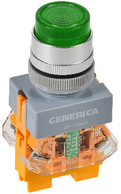 Кнопка D7-11DNZS d=22мм 1з+1р с подсв. и фикс. зеленая GENERICA IEK BBT50-11DNZS-3-11-K06-G