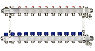 Коллекторная группа SSM-12R set 12 контуров 1' x 3/4' с термостатическими клапанами и кронштейнами Ридан 088U0982R