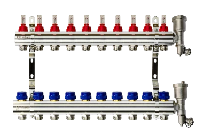 Коллекторная группа FHF-10RF set 10 контуров 1' х 3/4' с расходомерами, воздухоотводчиками и кронштейнами Ридан 088U0730R