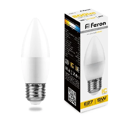 Лампа светодиодная LED 9вт Е27 теплый матовая свеча FERON LB-570 25936