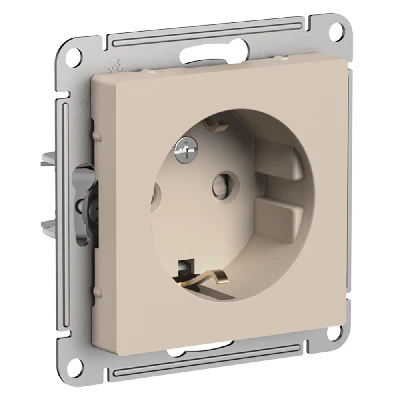 ATLASDESIGN РОЗЕТКА с заземлением со шторками, 16А, механизм, ПЕСОЧНЫЙ Systeme Electric ATN001245
