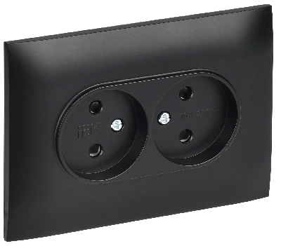 SKANDY Розетка 2-местная без заземления с защитными шторками 10А в сборе SK-R09Bl черный IEK SK-R23-10-K02-F