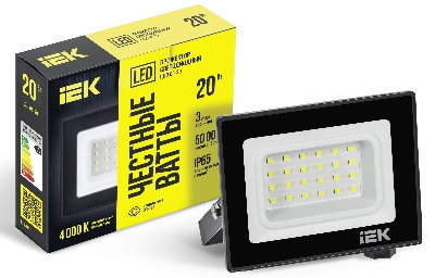 Прожектор СДО 06-20 светодиодный черный IP65 4000K IEK LPDO601-20-40-K02