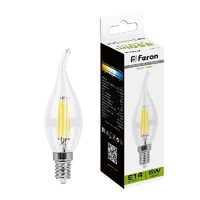 Лампа светодиодная LED 5вт Е14 белый свеча на ветру FILAMENT FERON LB-59 25576
