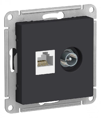 Розетка ATLASDESIGN двойная компьютерная+ТВ RJ45+TV категория 5E механизм карбон Systeme Electric ATN001089