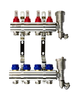Коллекторная группа FHF-4RF set 4 контура 1' х 3/4' с расходомерами, воздухоотводчиками и кронштейнами Ридан 088U0724R
