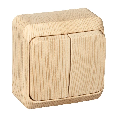 ЭТЮД Выключатель двухклавишный наружный с подсветкой Сосна Systeme Electric BA10-006D