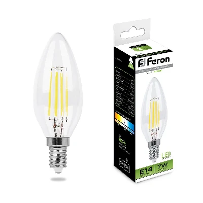 Лампа светодиодная LED 7вт Е14 белый свеча FILAMENT FERON LB-66 25780