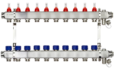 Коллекторная группа SSM-10RF set 10 контуров 1' x 3/4' с расходомерами и кронштейнами Ридан 088U0960R
