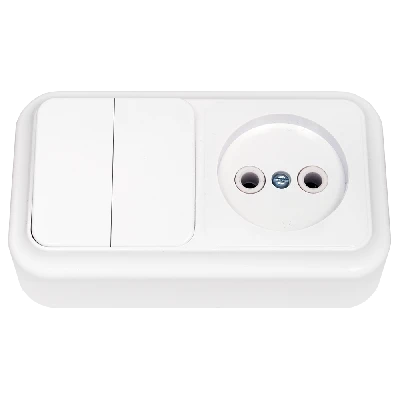 Беларусь Блок: выключатель двухклавишный + розетка без заземления наружный Пралеска БелТИЗ 2в-рц-523 Блок 2В-РЦ-523