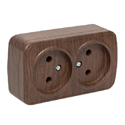 Розетка 2-местная ОП Минск 10А без заземления темное дерево EKF EGR10-102-40