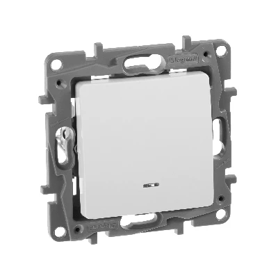 Выключатель одноклавишный, с подсветкой, безвинтовые зажимы 10АХ, белый Legrand 672203