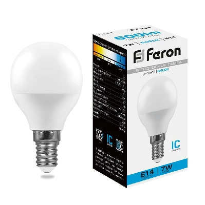 Лампа светодиодная LED 7вт Е14 дневной шар FERON LB-95 25480