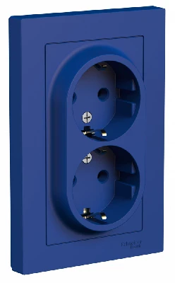 ATLASDESIGN РОЗЕТКА двойная с заземлением, 16А, в сборе, АКВАМАРИН Systeme Electric ATN001124