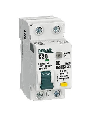 Выключатель автоматический дифференциальный 1P+N 20А 30мА AC х-ка C ДИФ-103 6кА