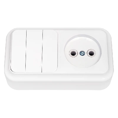 Беларусь Блок: выключатель трехклавишный + розетка без заземления наружный Пралеска БелТИЗ 3в-рц-525 Блок 3В-РЦ-525