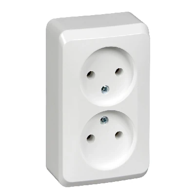ЭТЮД Розетка двойная наружная без заземления без шторок белая Systeme Electric PA16-005B