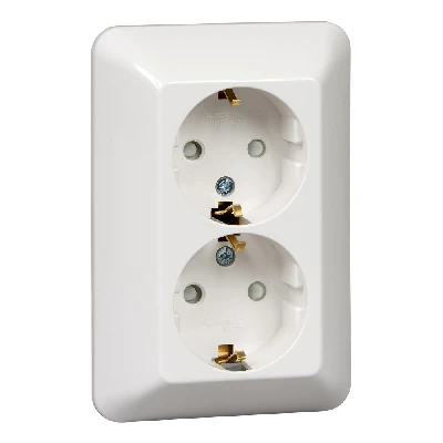 ПРИМА Розетка двойная скрытая белая с заземлением и шторками 16А 250В Systeme Electric RS16-212-BI