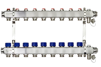 Коллекторная группа SSM-9R set 9 контуров 1' x 3/4' с термостатическими клапанами и кронштейнами Ридан 088U0979R