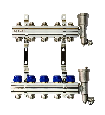 Коллекторная группа FHF-5R set 5 контуров 1' х 3/4' c воздухоотводчиками и кронштейнами Ридан 088U0705R