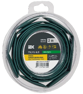 Трубка термоусадочная ТТУ нг-LS 4/2 зеленая (2м/упак) IEK UDR12-004-002-002-K06-T