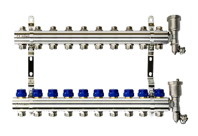 Коллекторная группа FHF-10R set 10 контуров 1' х 3/4' c воздухоотводчиками и кронштейнами Ридан 088U0710R