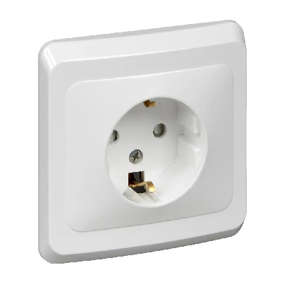 ЭТЮД Розетка скрытая с заземлением со шторками белая Systeme Electric PC16-004B