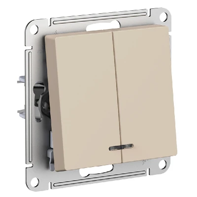 ATLASDESIGN выключатель двухклавишный с подсветкой, сх.5а, 10АХ, мех., ПЕСОЧНЫЙ Systeme Electric ATN001253