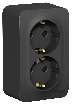 Розетка BLANCA наружная двойная, с заземлением, со шторками, с изолирующей пластиной, 16А, 250В, антрацит Systeme Electric BLNRA011216
