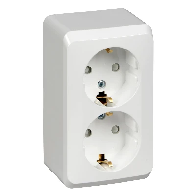 ЭТЮД Розетка двойная наружная с заземлением со шторками белая Systeme Electric PA16-008B