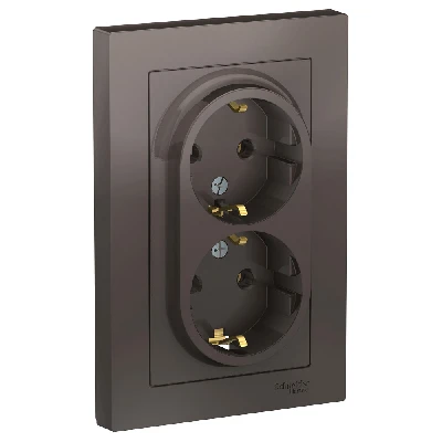 Розетка ATLASDESIGN двойная с заземлением 16А в сборе мокко Systeme Electric ATN000624