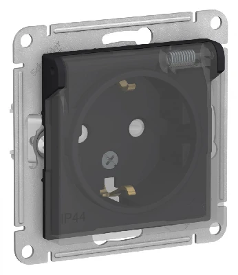 ATLASDESIGN AQUA РОЗЕТКА с заземл. со шторк с крышк., 16А, IP44, механизм, КАРБОН Systeme Electric ATN441046