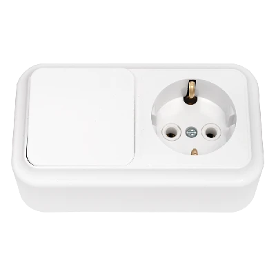 Беларусь Блок: выключатель одноклавишный + розетка с заземлением наружный Пралеска БелТИЗ в-рц-527 Блок В-РЦ-527