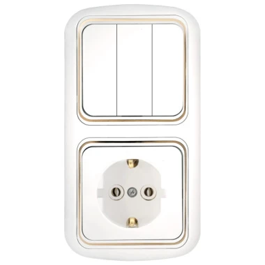 Беларусь Блок скрытый: выключатель трехклавишный + розетка 2К+З Гармония Люкс БелТИЗ 3В-РЦ-499 зол Блок 3В-РЦ-499 з