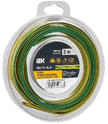 Трубка термоусадочная ТТУ нг-LS 8/4 желто-зеленая (2м/упак) IEK UDR12-008-004-002-K52-T