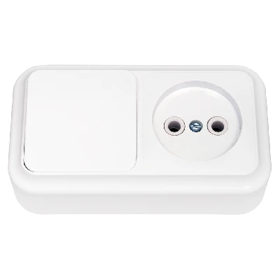 Беларусь Блок наружный: выключатель одноклавишный + розетка без заземления Пралеска БелТИЗ в-рц-521 Блок В-РЦ-521