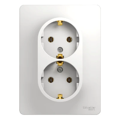 GLOSSA Розетка двойная с заземлением в сборе белая Systeme Electric GSL000124