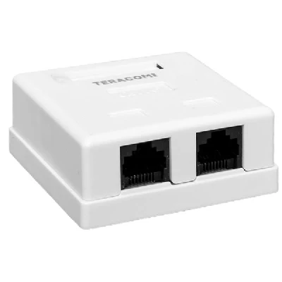 Розетка настенная TERACOM PRO Cat.6 неэкранированная 2 порта RJ-45 Dual IDC белая EKF TRP-WBOX-2RJ45-6UTP-WH