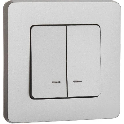 Выключатель двухклавишный с подсветкой/индикацией INSPIRIA 10 AX 250 В~ алюминий Legrand 673632