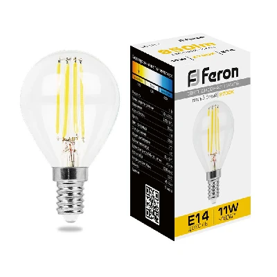 Лампа светодиодная LED 11вт Е14 теплый шар FILAMENT FERON LB-511 38013
